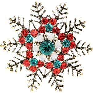Women Rhinestone Snowflake Brooch Crystal Winter Snowflake Brooch Pin Red